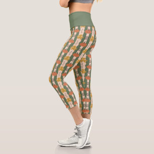 Hand Drawn Pumpkin & Leaf Pattern Capri Leggings