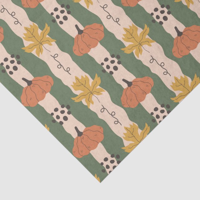 Hand Drawn Pumpkin & Leaf Pattern Tissue Paper (Detail)