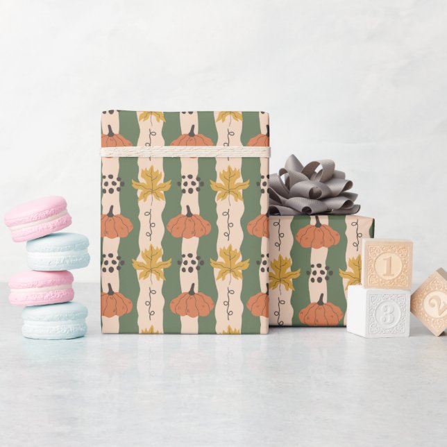 Hand Drawn Pumpkin & Leaf Wrapping Paper Roll (Baby Shower)
