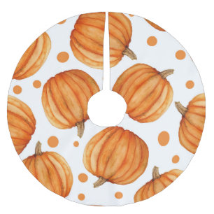 Hand-drawn pumpkins: watercolor Halloween pattern. Brushed Polyester Tree Skirt
