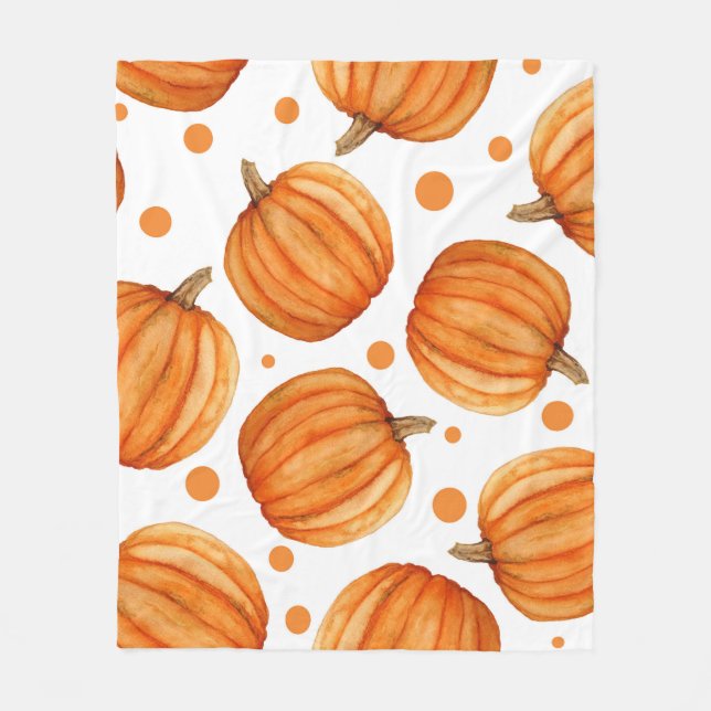 Hand-drawn pumpkins: watercolor Halloween pattern. Fleece Blanket (Front)