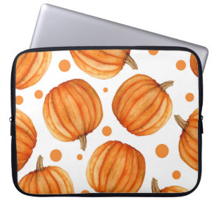 Hand-drawn pumpkins: watercolor Halloween pattern. Laptop Sleeve