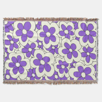 Hand Drawn Purple and Cream Flower Design Throw Blanket