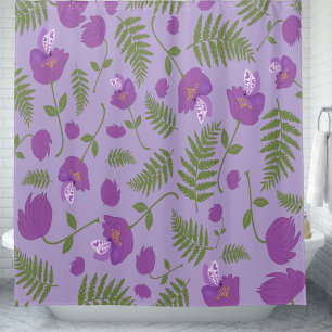 Hand Drawn Purple Flowers & Ferns
