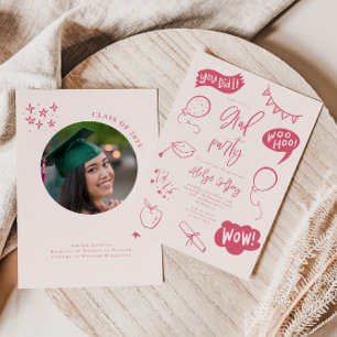 Hand Drawn Quirky Blush Pink Graduation Party  Invitation