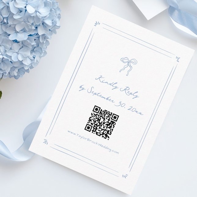 Hand Drawn Quirky Dusty Blue Wedding RSVP Qr Code Enclosure Card (Creator Uploaded)