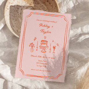 Hand Drawn Quirky Fun Retro Engagement Party Invitation