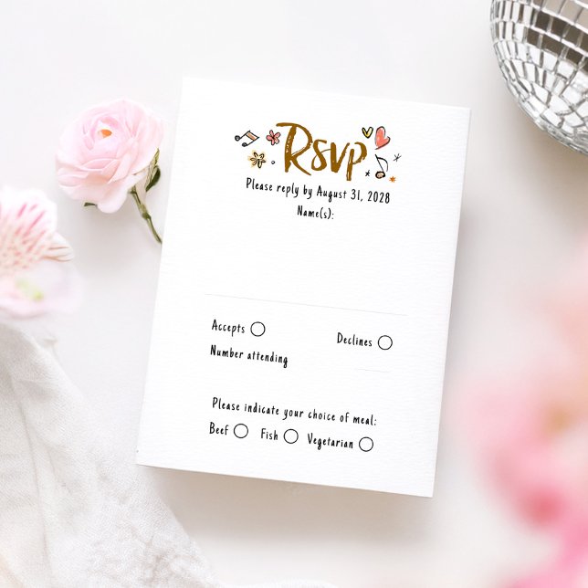 Hand Drawn Quirky Funky Wedding RSVP Card (Whimsical Wedding Rsvp Card)