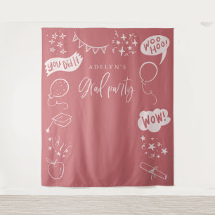 Hand Drawn Quirky Grad Icons Blush Pink Backdrops Tapestry