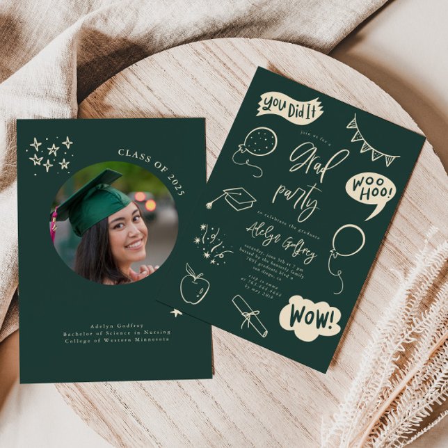 Hand Drawn Quirky GreenGraduation Party Invitation (Creator Uploaded)