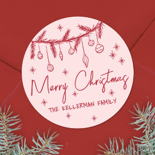 Hand Drawn Quirky Merry Christmas Classic Round Sticker