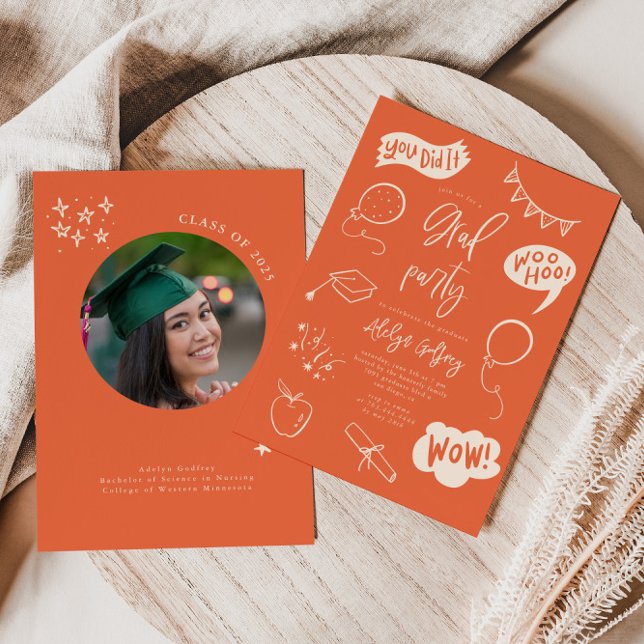 Hand Drawn Quirky Orange Graduation Party  Invitation (Creator Uploaded)