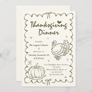 Hand Drawn Quirky Pumpkin Turkey Thanksgiving Invitation