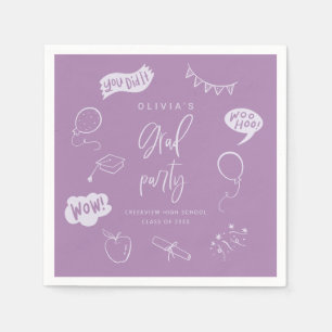Hand Drawn Quirky Purple Grad Party Napkin