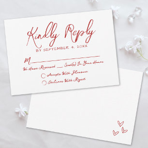 Hand Drawn Quirky Red Whimsical Wedding RSVP Card