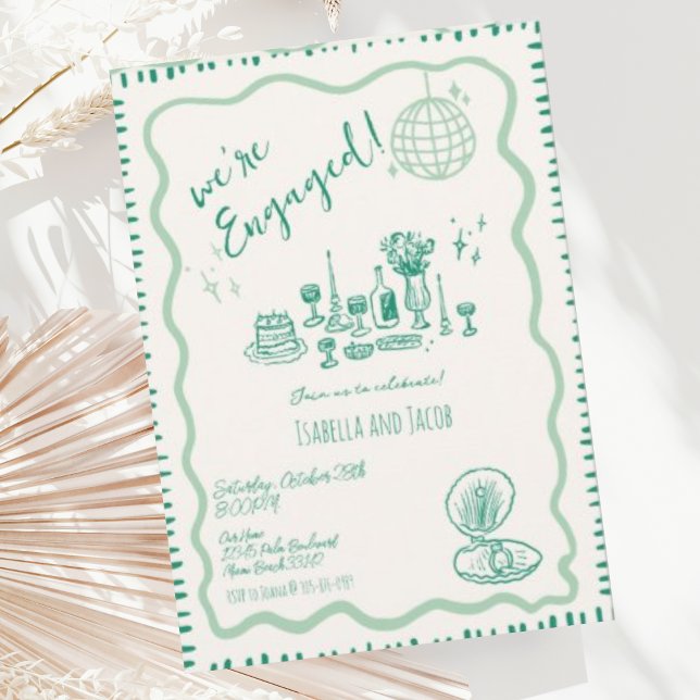 Hand Drawn Quirky Wavy Engagement Party           Invitation (Creator Uploaded)
