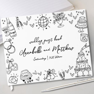 Hand Drawn Quirky Whimsical Wedding Guest Book