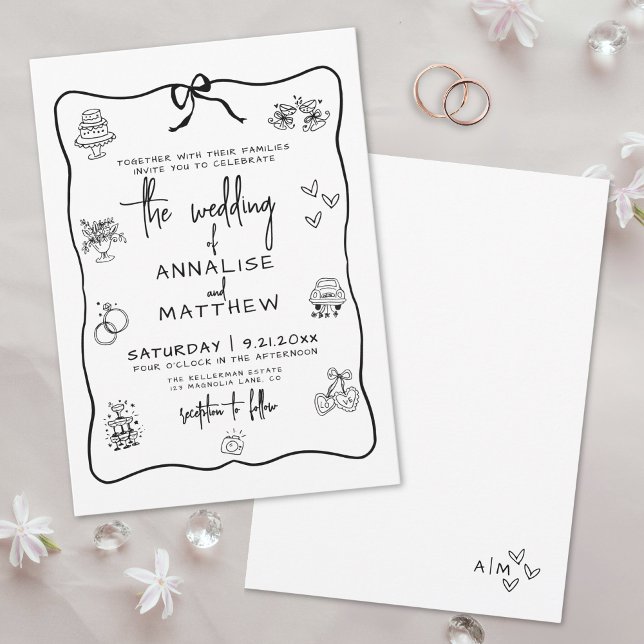 Hand Drawn Quirky Whimsical Wedding Invitation (Hand Drawn Quirky Whimsical Wedding Invitation)