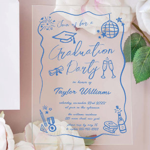 Hand Drawn Quirky Whimsy Doodles Graduation Party Acrylic Invitations