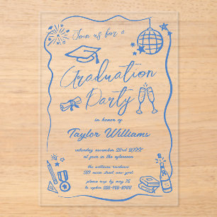 Hand Drawn Quirky Whimsy Doodles Graduation Party Acrylic Invitations
