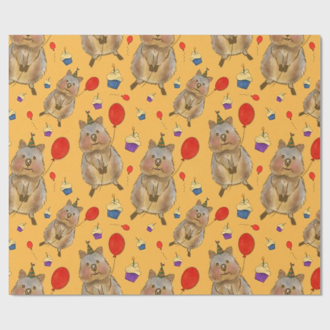 Hand Drawn Quokka Birthday Wrapping Wrapping Paper (Flat)