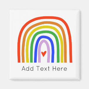 Hand drawn Rainbow Colours Heart Add Custom Text Magnet