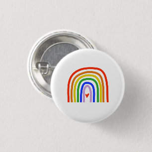 Hand drawn Rainbow Primary Colours White Heart 1 Inch Round Button
