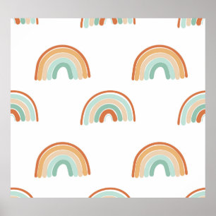 Hand-drawn rainbows: pastel seamless pattern. poster