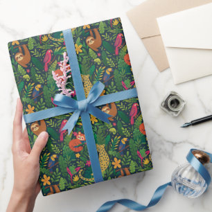 Hand Drawn Rainforest Animals Wrapping Paper Roll 