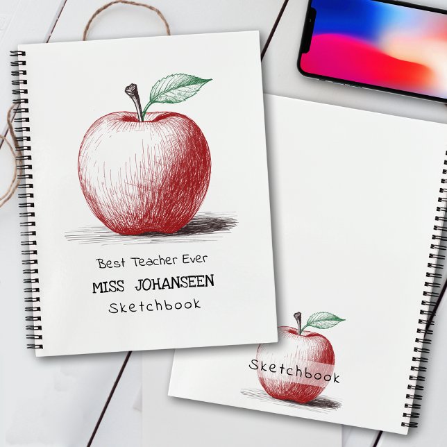 Hand Drawn Red Apple Best Teacher Ever Sketchbook Notebook (Creator Uploaded)