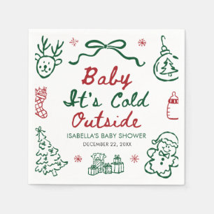 Hand Drawn Red Baby It's Cold Outside Baby Shower Napkin