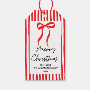 Hand drawn Red Bow Merry Christmas Gift Tags