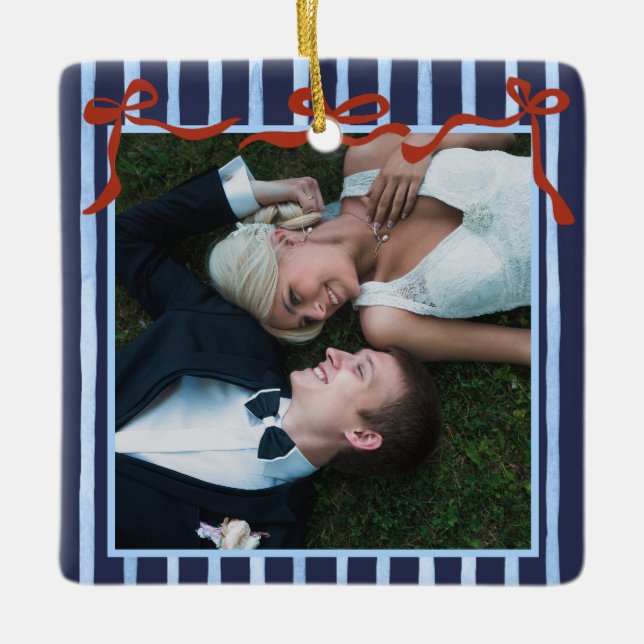 Hand Drawn Red Bows Merry Married   Ceramic Ornament (Front)