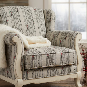 Hand Drawn Red Cardinals Perched on Birch Branches Fabric