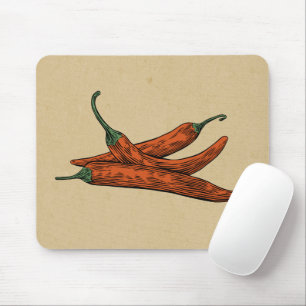 Hand drawn red chili vintage style Craft paper Mouse Pad