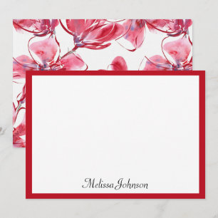 Hand Drawn Red Floral Personalized Card
