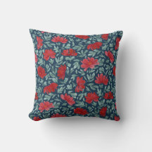 Hand drawn red flowers on navy background Cushion