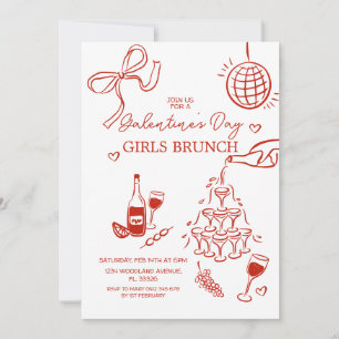 Hand-Drawn Red Galentine's Day Girls Brunch Invitation