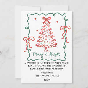 Hand Drawn Red Green Bows Frame Christmas Holiday Card