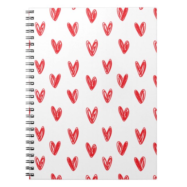 Hand Drawn Red Hearts Pattern – Minimal Valentine Notebook (Front)