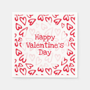 Hand Drawn Red Hearts Valentine's Day Napkin
