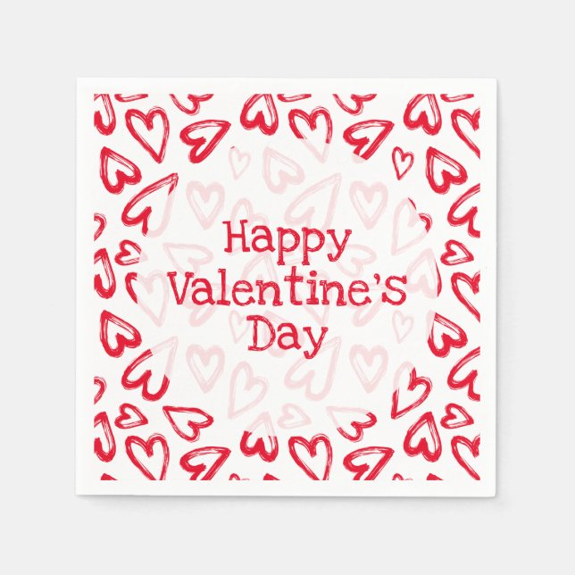Hand Drawn Red Hearts Valentine's Day Napkin (Front)