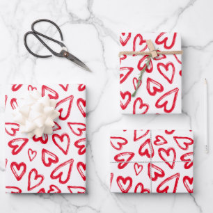 Hand Drawn Red Hearts Valentine's Day Wrapping Paper Sheet