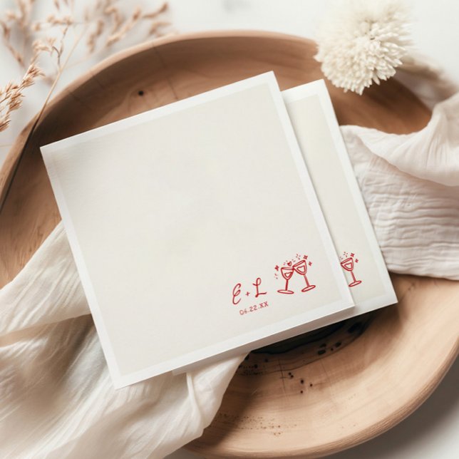 Hand Drawn Red Initials Wedding Napkin (Creator Uploaded)