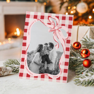 Hand Drawn Red & Pink Family Photo Christmas Card