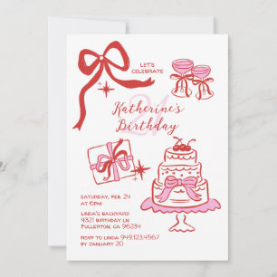 Hand Drawn Red Pink Scribble 21st Birthday Party Invitation