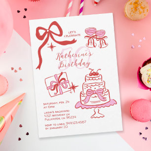 Hand Drawn Red Pink Scribble 50th Birthday Party Invitation