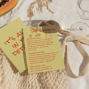 Hand Drawn Red Quirky Unique Fun Wedding Details Enclosure Card