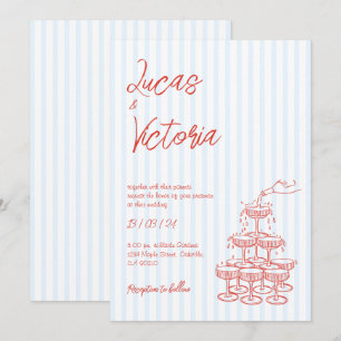 Hand Drawn Red Striped Whimsical Wedding Invitation