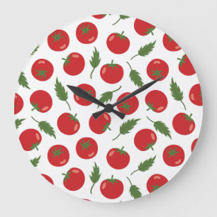 Hand Drawn Red Tomato Pattern Large Clock